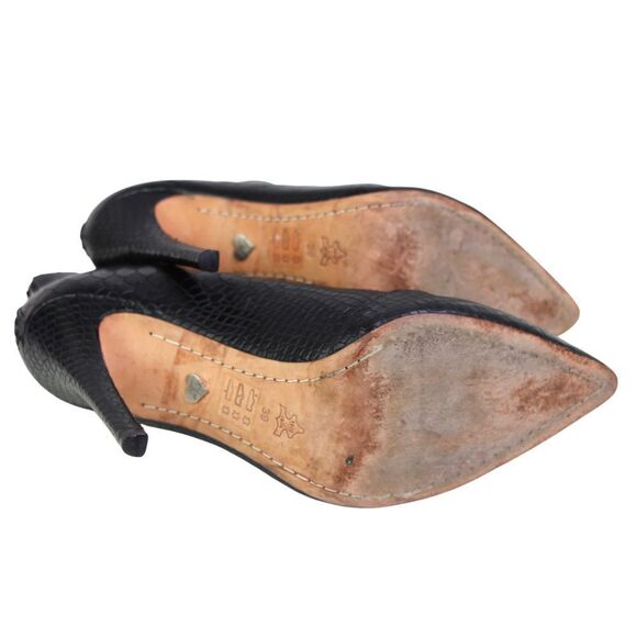 Alice + Olivia BLACK REAL LEATHER HIGH HEEL POINTED STRAPPY ZIP PUMP SHOES Sz 39 - Picture 10 of 11